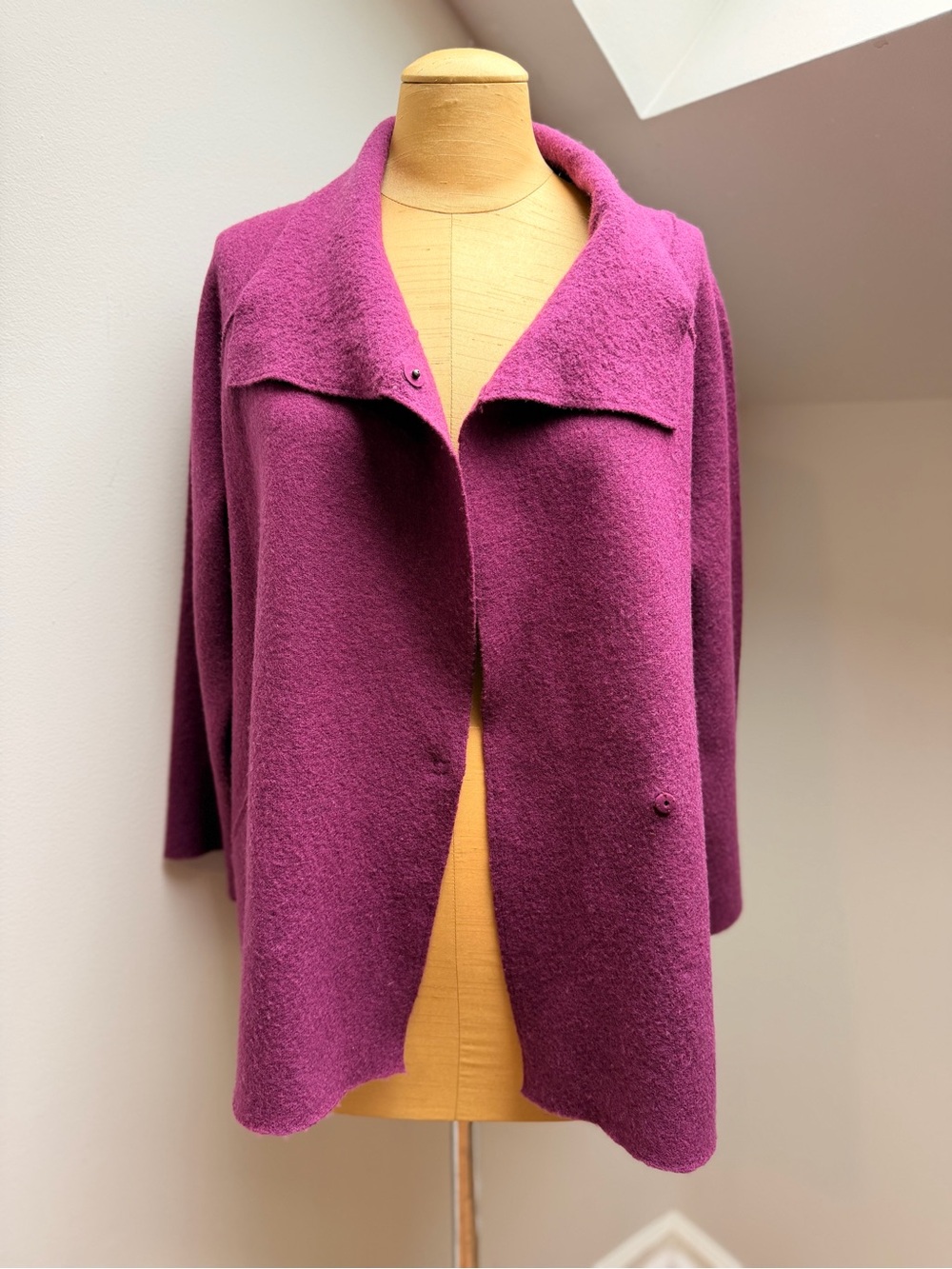 Eileen Fisher Purple Open 100% Wool Cardigan Jacket
